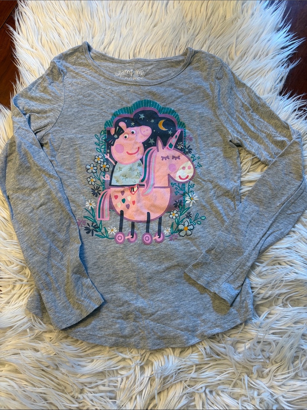 jumping beans Gray Long-Sleeve Peppa Pig on Pink Unicorn Graphic Tee